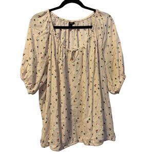 Torrid Washable Crinkle Gauze Blouson Short Sleeve Crop Top Cream Floral Sz 1X